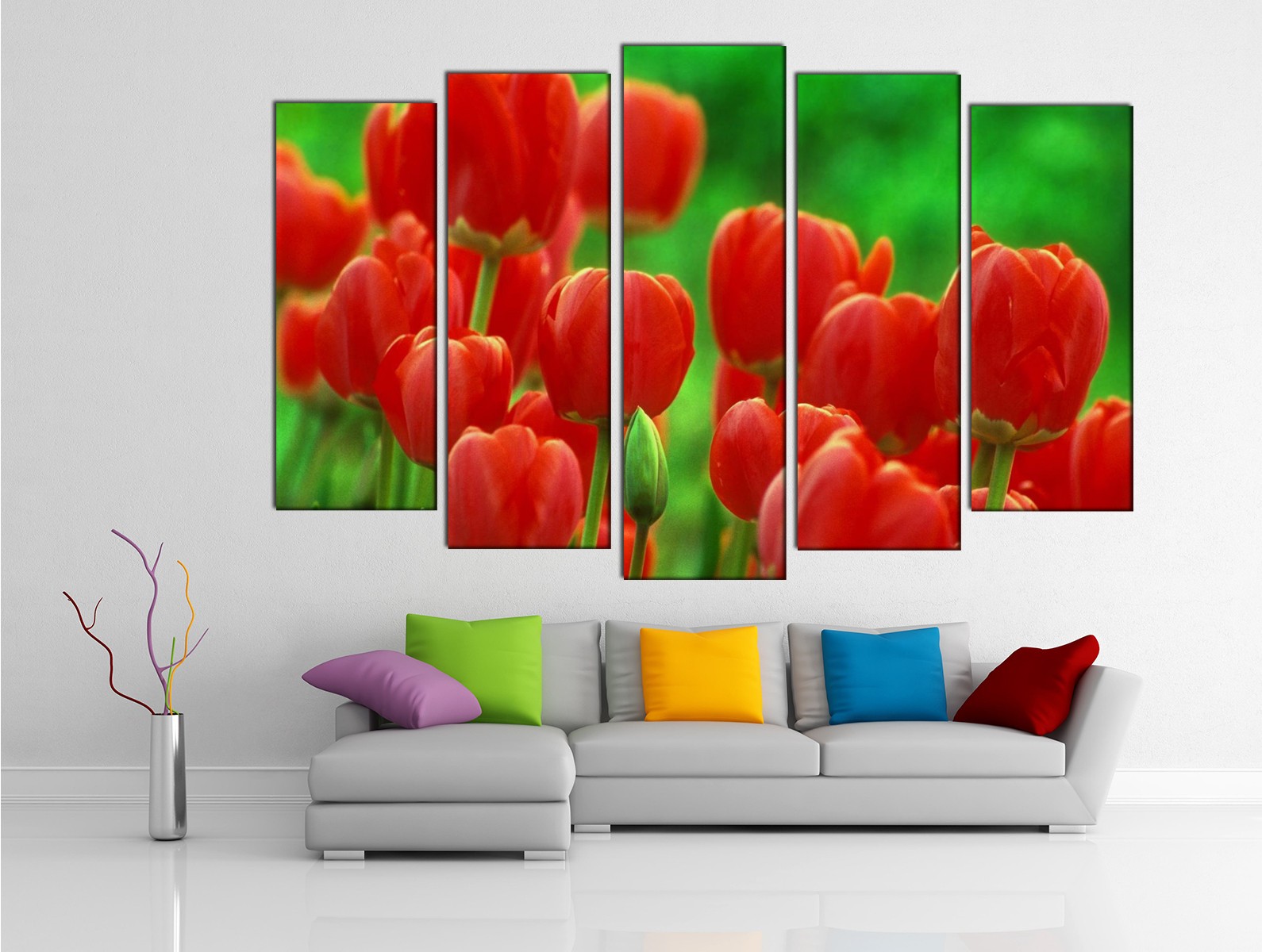 Картина на холсте на заказ Красные тюльпаны на длинном стебле 
