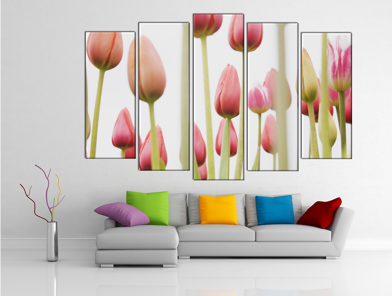 Картина на холсте на заказ Розовые тюльпаны на белом фоне