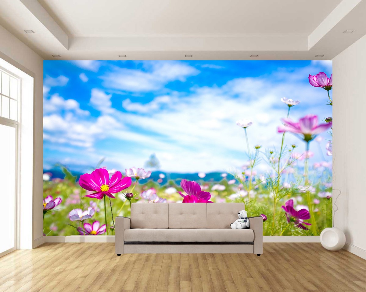 картинка Фотообои летние полевые цветы фиолетовые и белыеот интернет-магазина Фотомили