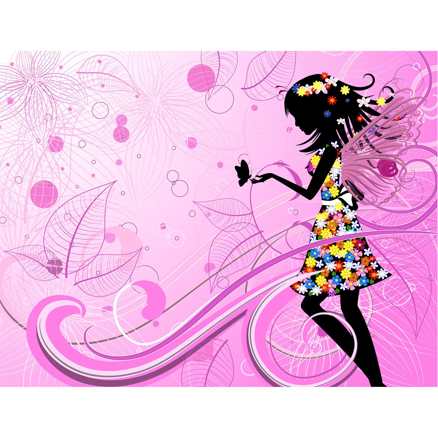 картинка Фотообои силуэт девушки с крыльями бабочки в цветочном платьеот интернет-магазина Фотомили