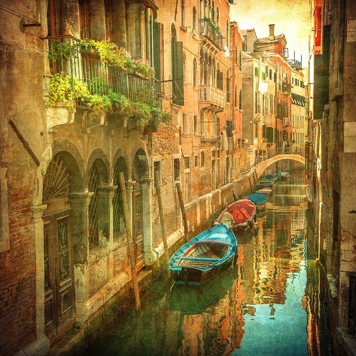 картинка Фотообои фреска венецианская улочка с лодкамиот интернет-магазина Фотомили