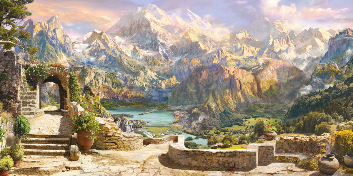 картинка Фотообои фреска горный пейзаж с видом на озероот интернет-магазина Фотомили