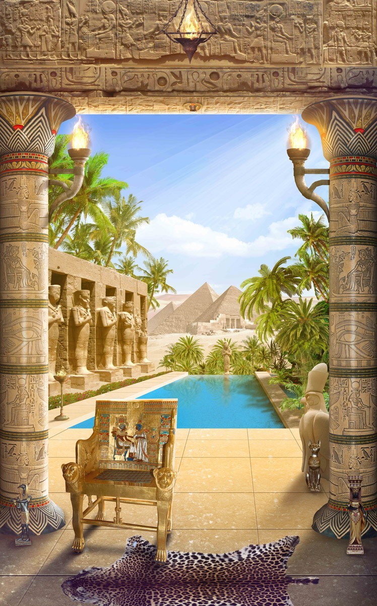 картинка Фотообои фреска вид на египетские пирамиды  и бассейн с пальмамиот интернет-магазина Фотомили