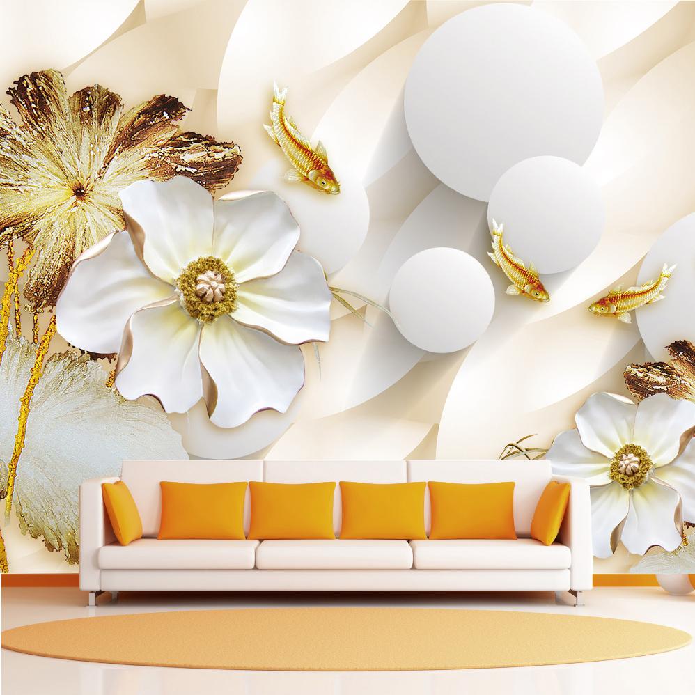 картинка 3D Золотые цветы и летающие рыбкиот интернет-магазина Фотомили