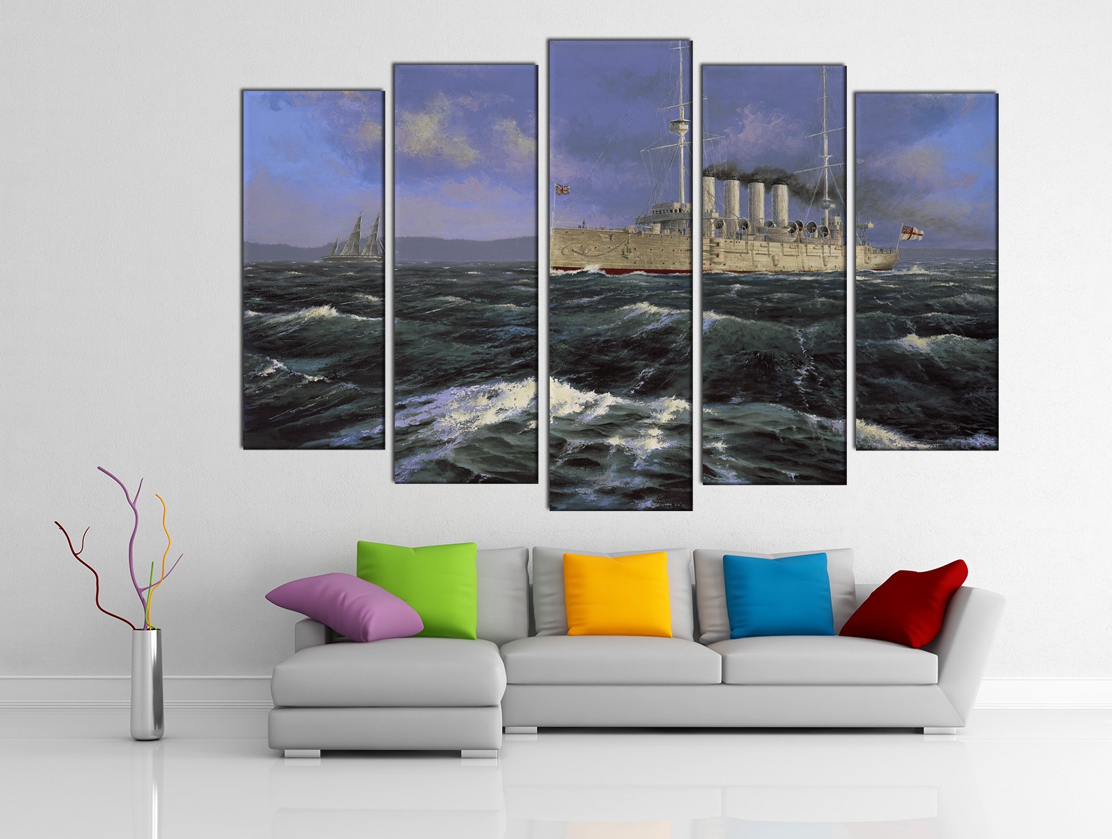 Картина на холсте на заказ Крейсер Аскольд плывущий против волн 