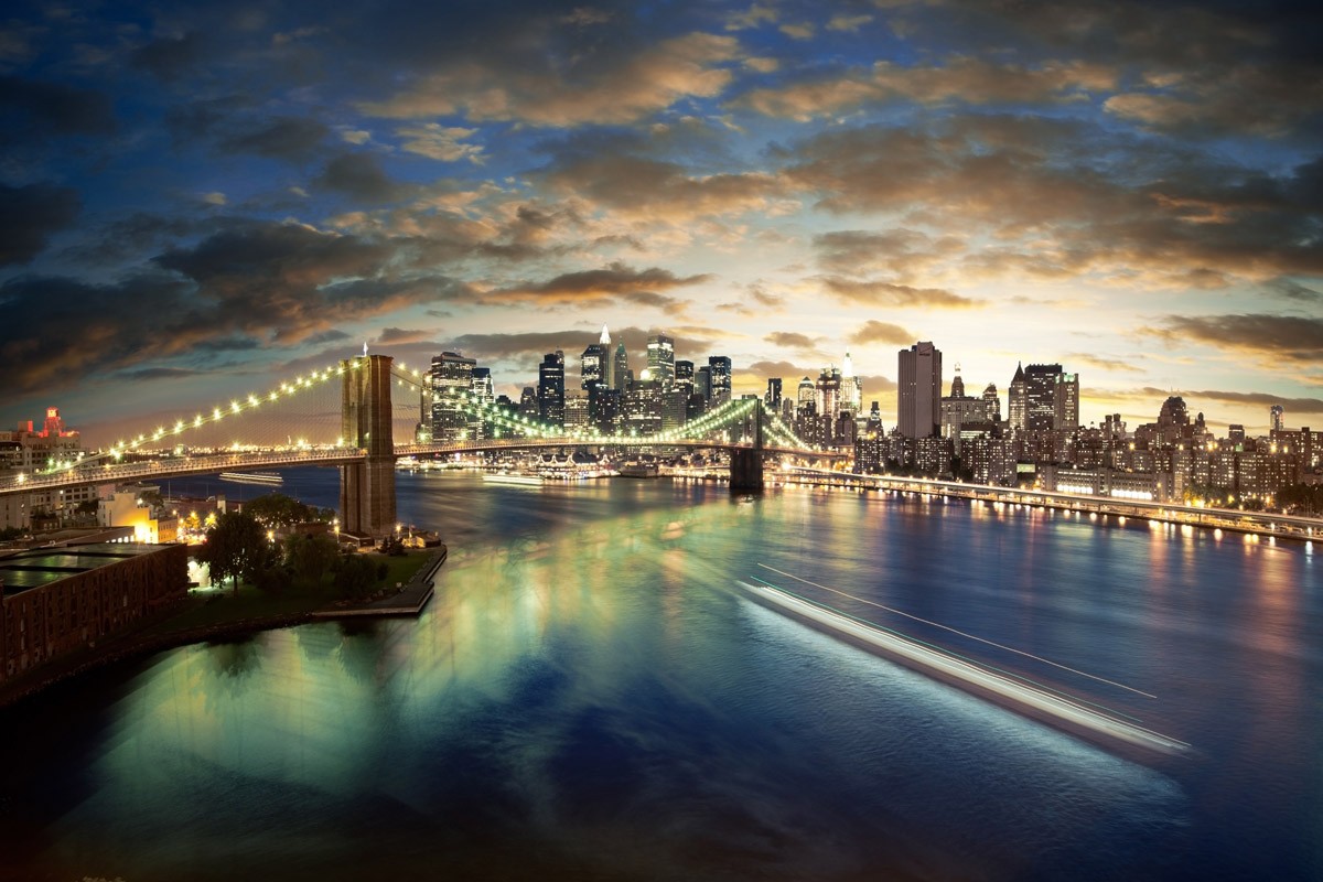 картинка Фотообои невероятный Бруклинский мост в света фонарейот интернет-магазина Фотомили