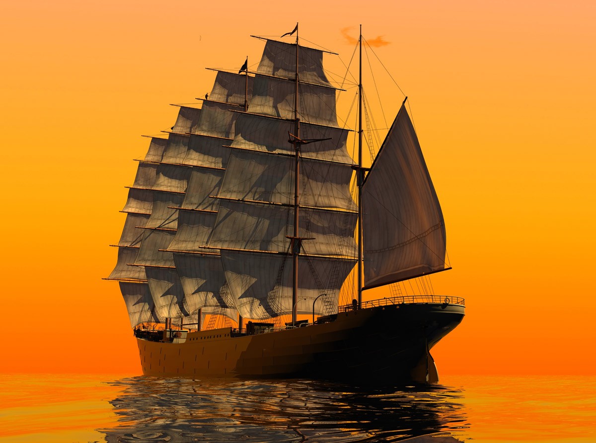 картинка Фотообои корабль пятимачтовый Барк Франс на фоне закатаот интернет-магазина Фотомили