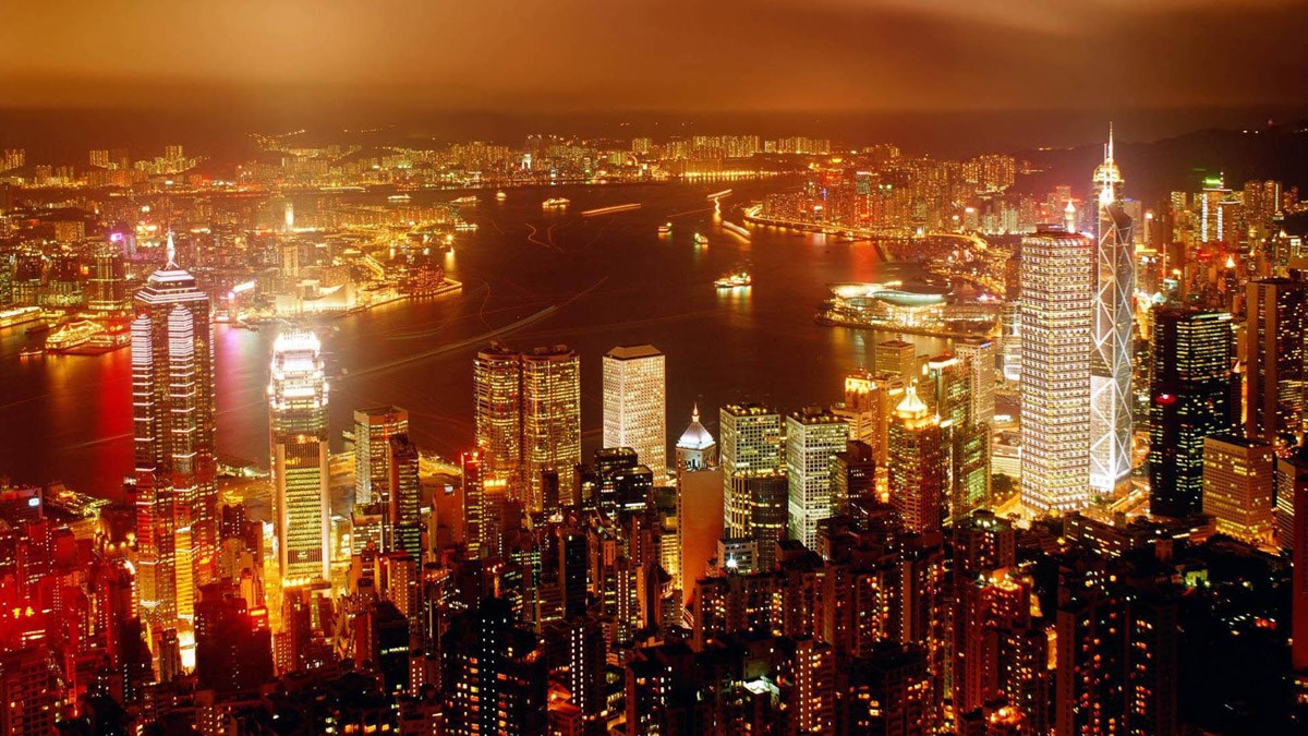 картинка Фотообои огни ночного города в Гонконгеот интернет-магазина Фотомили