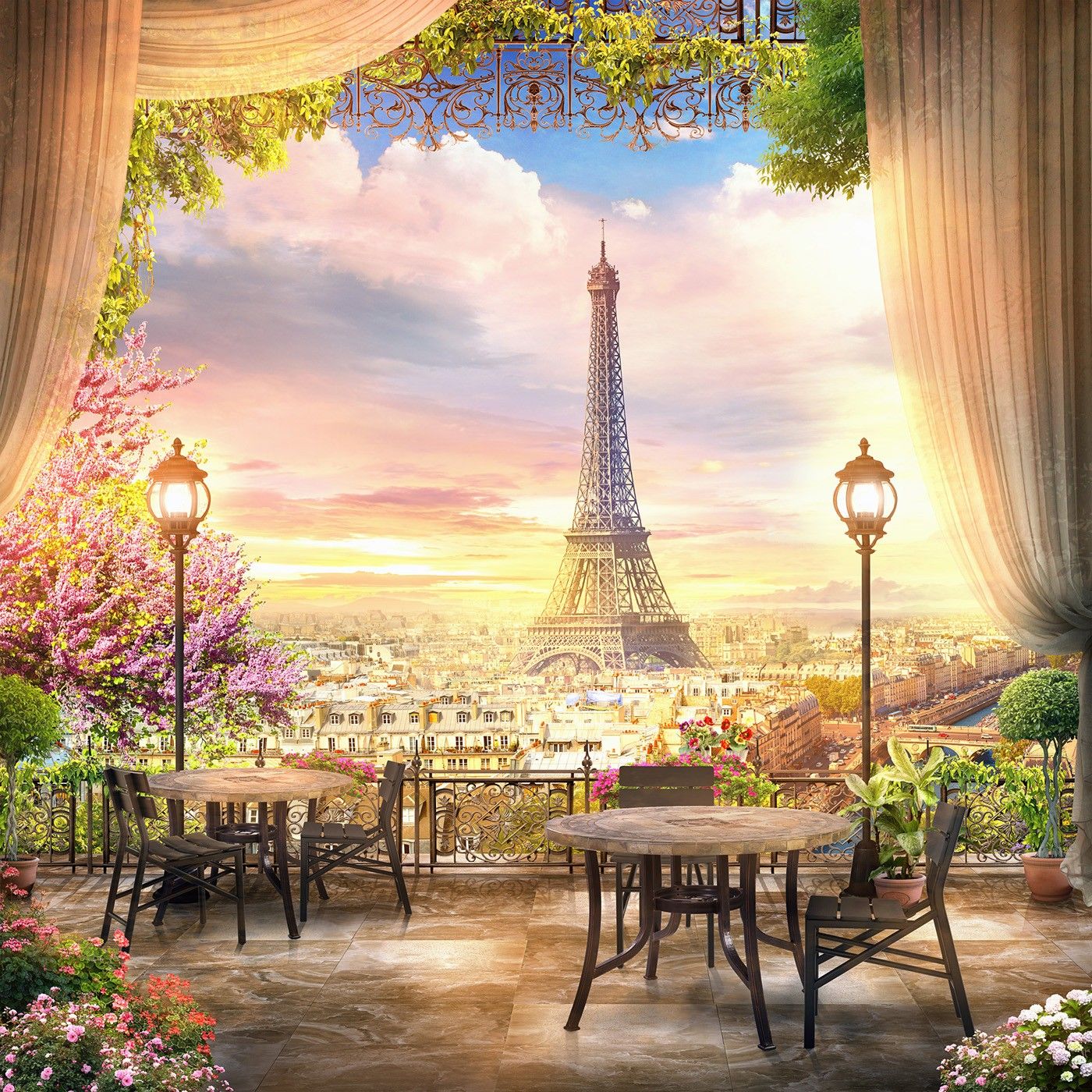 картинка Фотообои невероятный вид с террасы на Эйфелеву башнюот интернет-магазина Фотомили