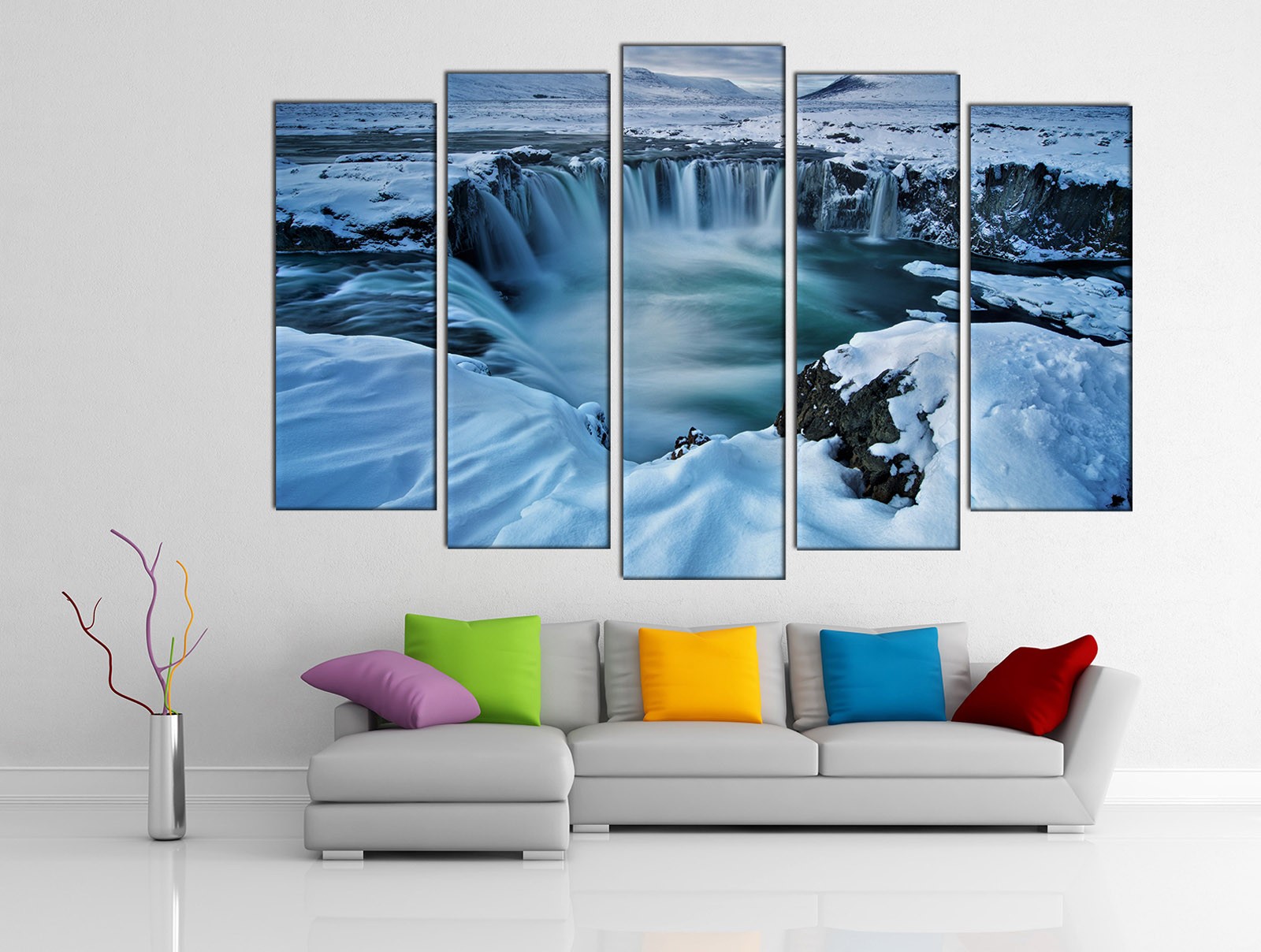 Картина на холсте на заказ Водопад Годафосс в зимнее время
