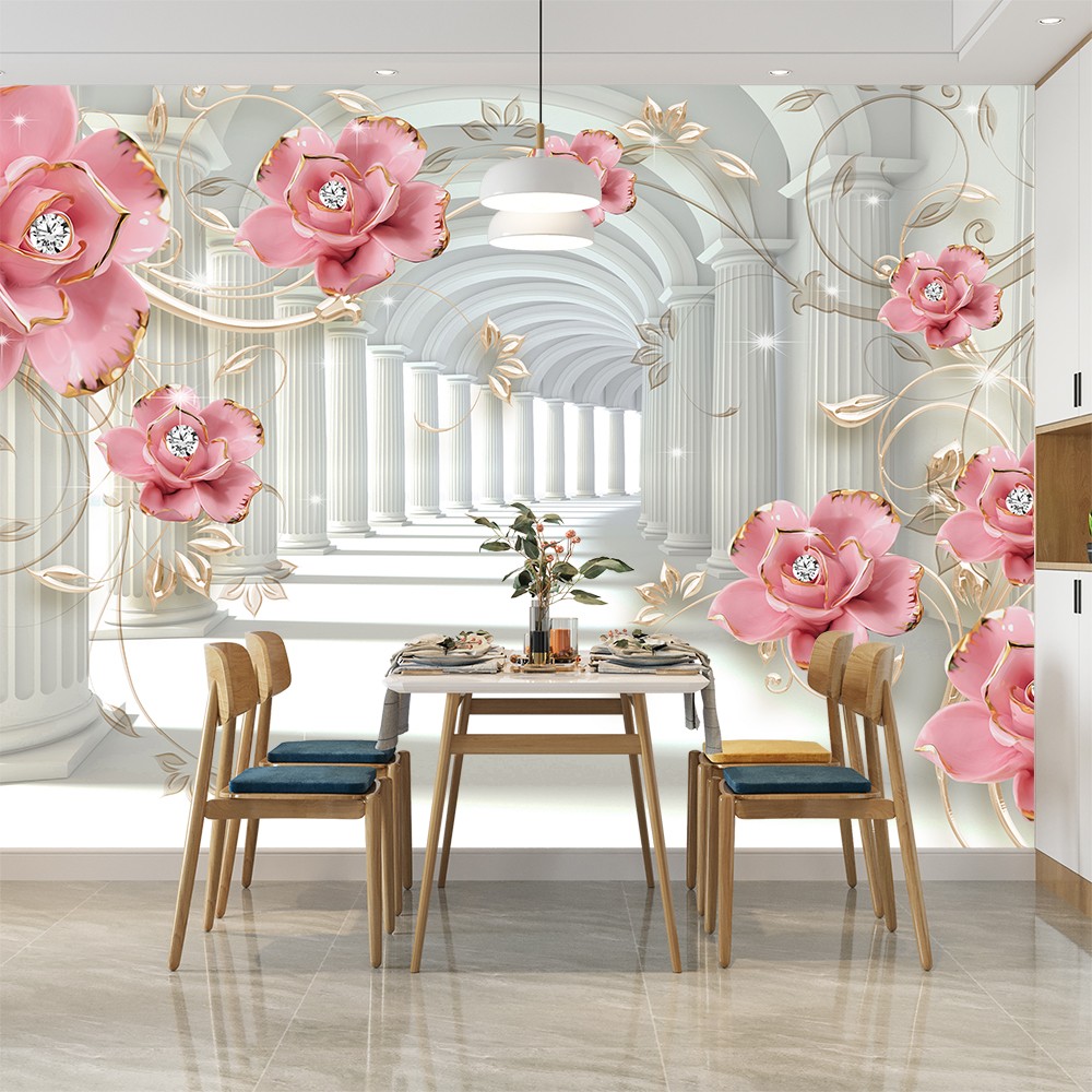 картинка Фотообои проход под мраморными колоннами украшенными цветамиот интернет-магазина Фотомили