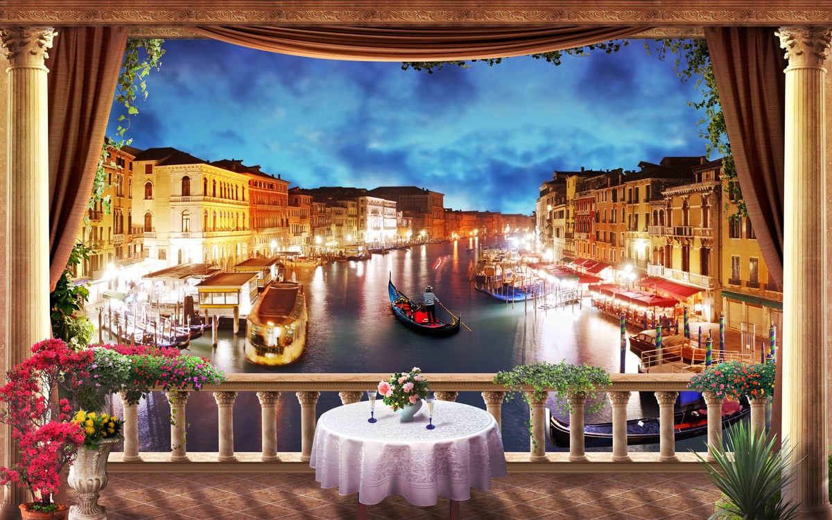 картинка Фотообои фреска вид с балкона на вечернюю Венециюот интернет-магазина Фотомили