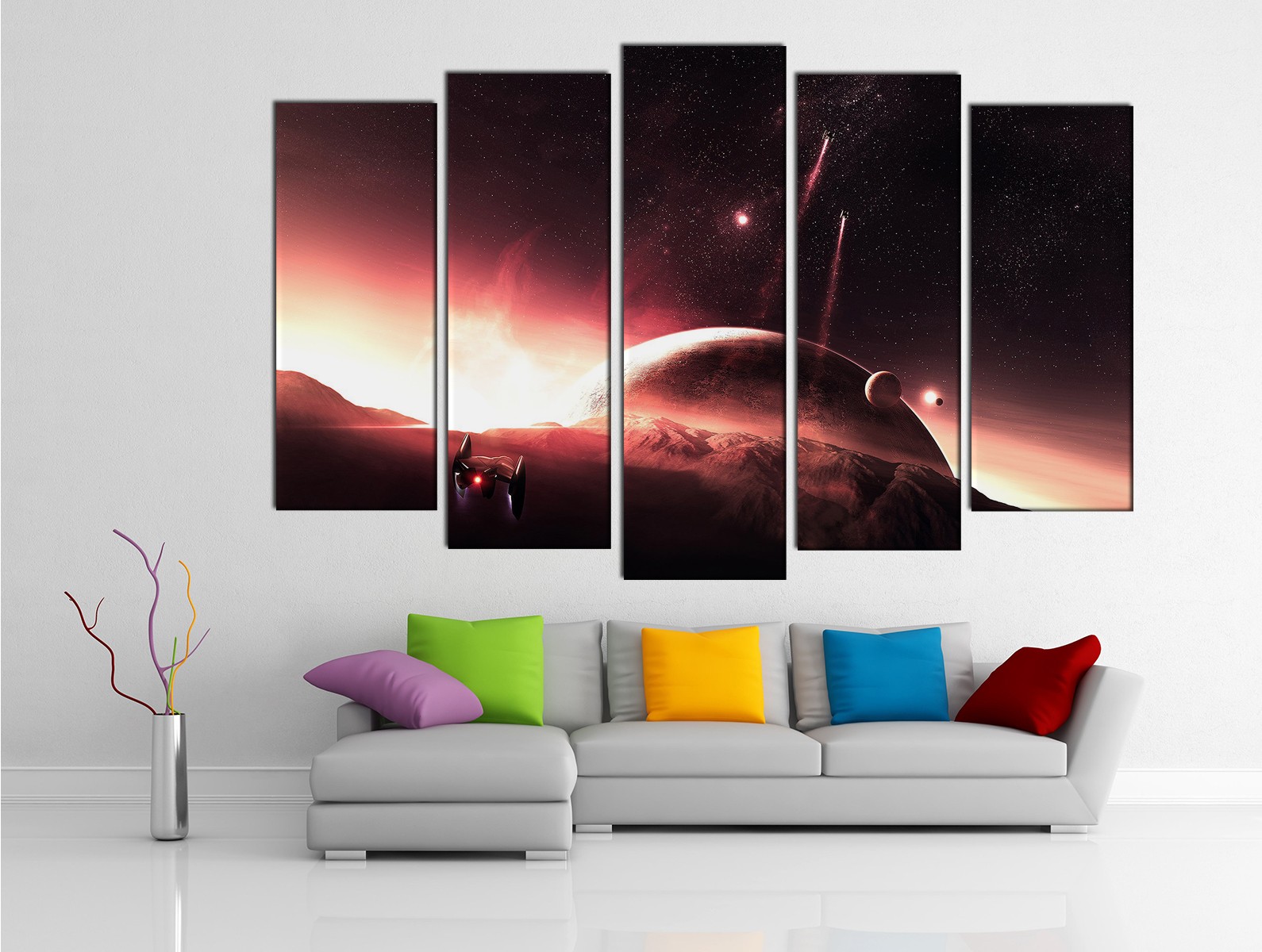 Картина на холсте на заказ Звездные корабли над алой планетой 
