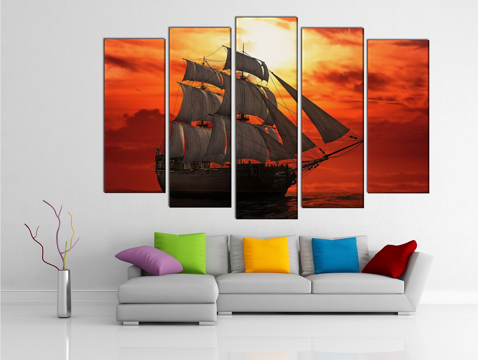 Картина на холсте на заказ Парусный корабль на закате солнца