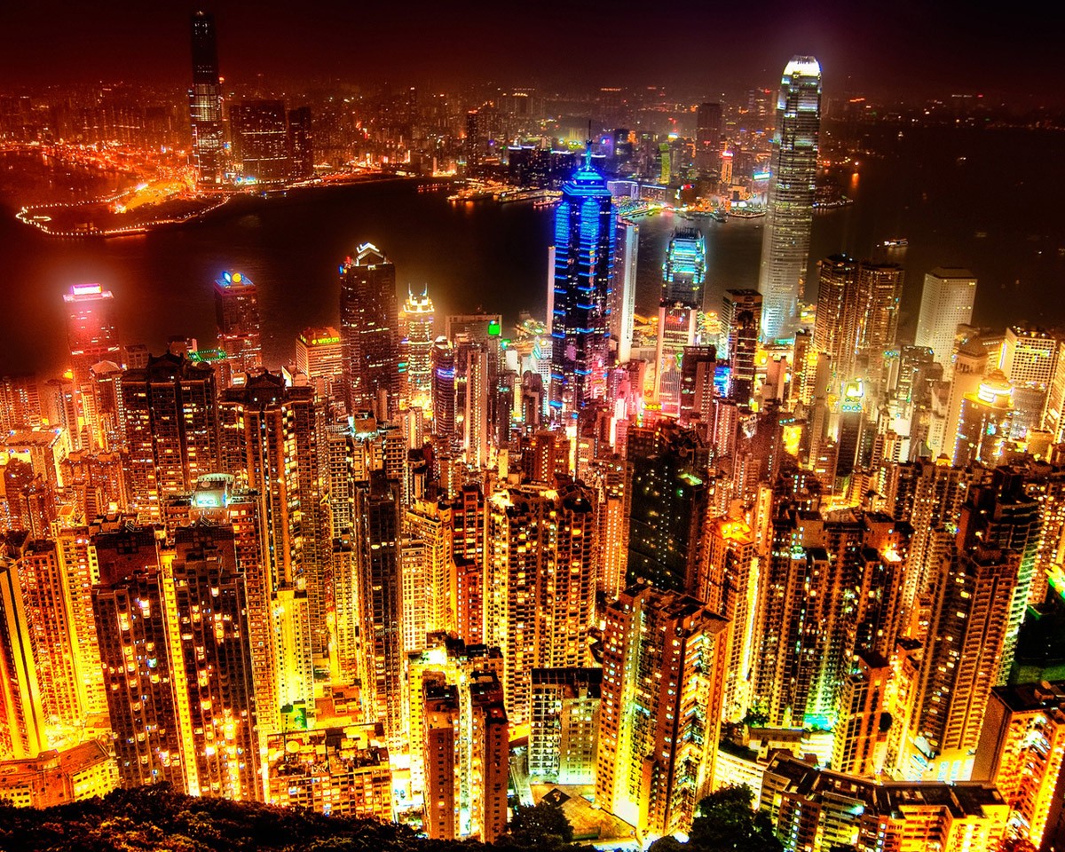картинка Фотообои ночной Гонконг небоскребыот интернет-магазина Фотомили