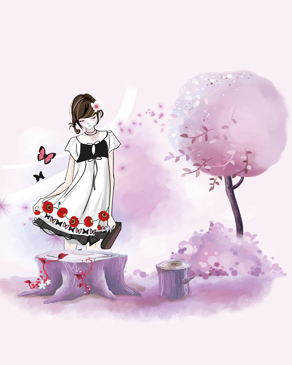 картинка Фотообои девочка в платье с красными цветамиот интернет-магазина Фотомили