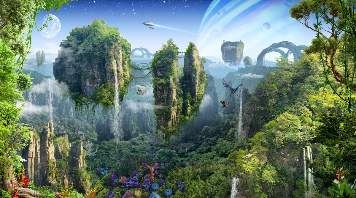 картинка Фотообои фреска сказочная долина с парящими горамиот интернет-магазина Фотомили