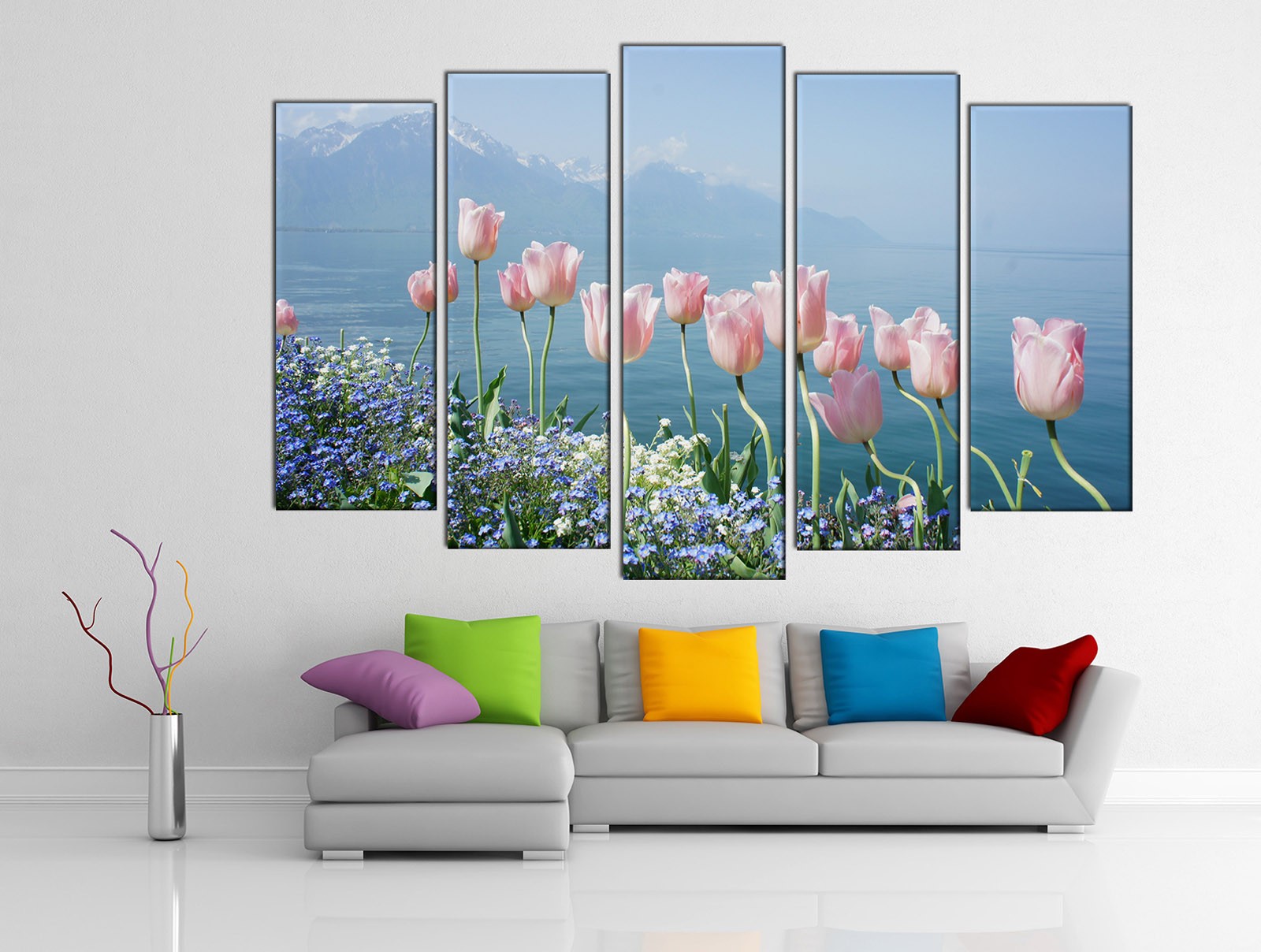 Картина на холсте на заказ Розовые тюльпаны у воды