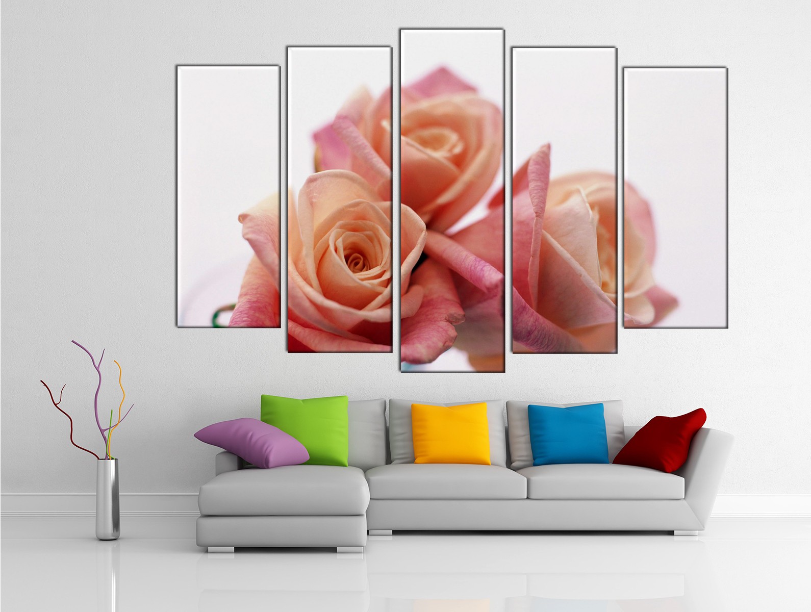 Картина на холсте на заказ Три нежные розовые розы на белом фоне