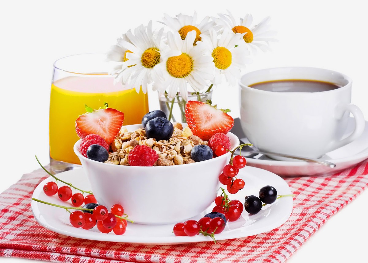 картинка Фотообои завтрак мюсли с ягодами кофе и сокомот интернет-магазина Фотомили