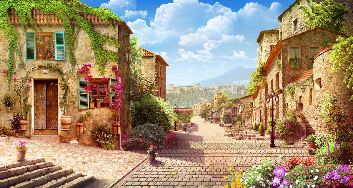 картинка Фотообои фреска улочка старого города в цветахот интернет-магазина Фотомили