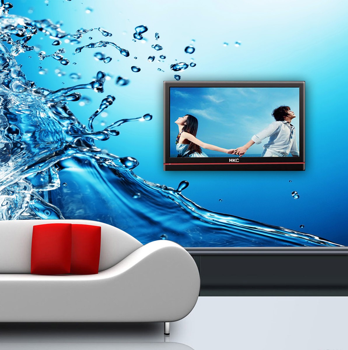 картинка Фотообои капли воды на голубом фонеот интернет-магазина Фотомили