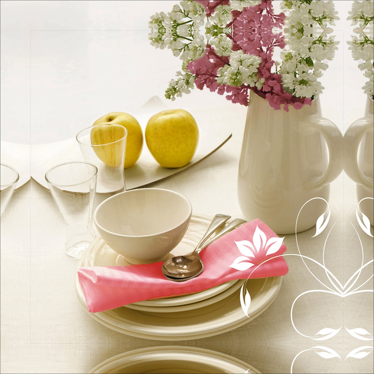 картинка Фотообои сервировка стола в бело розовых тонахот интернет-магазина Фотомили