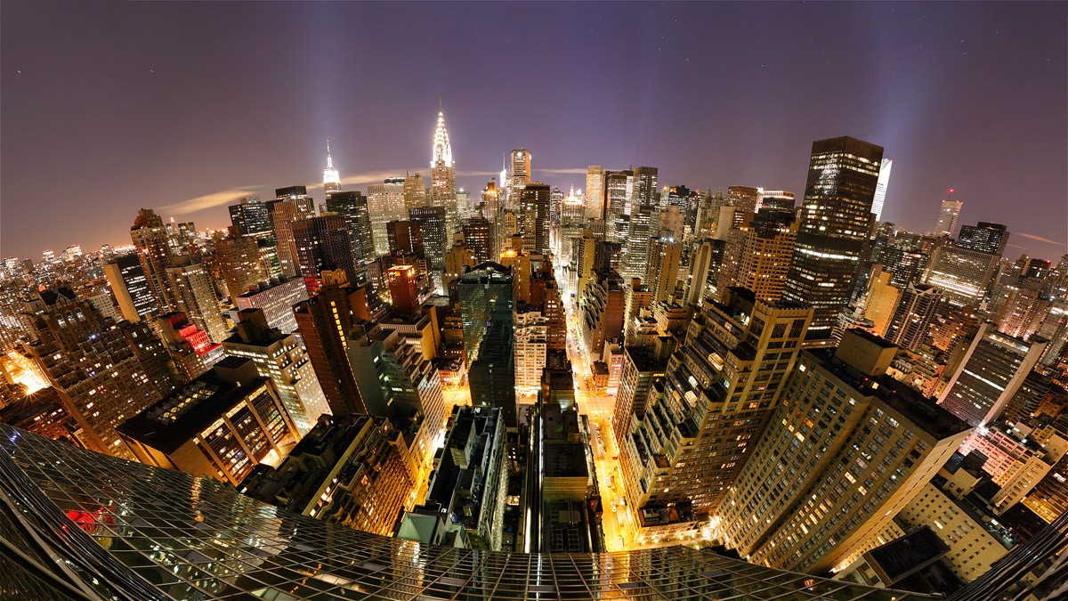 картинка Фотообои ночной Манхеттен вид с высоты небоскребаот интернет-магазина Фотомили