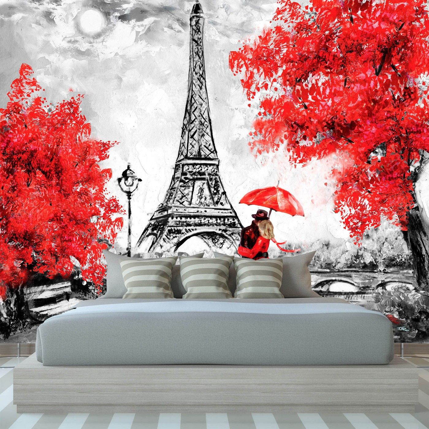 картинка Фотообои Эйфелева башня и девушка в красномот интернет-магазина Фотомили