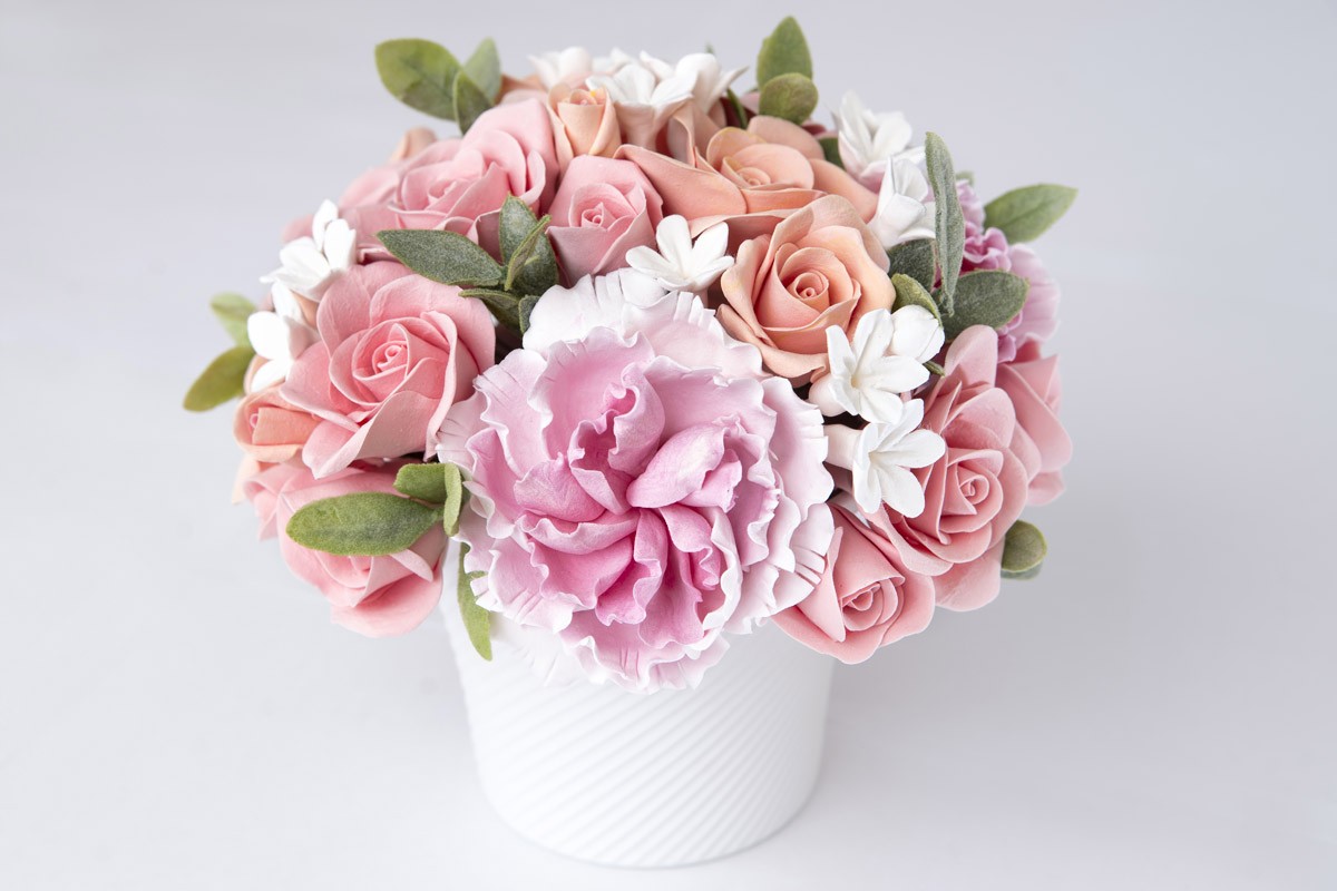 картинка Фотообои букет пионов и роз в белом горшкеот интернет-магазина Фотомили