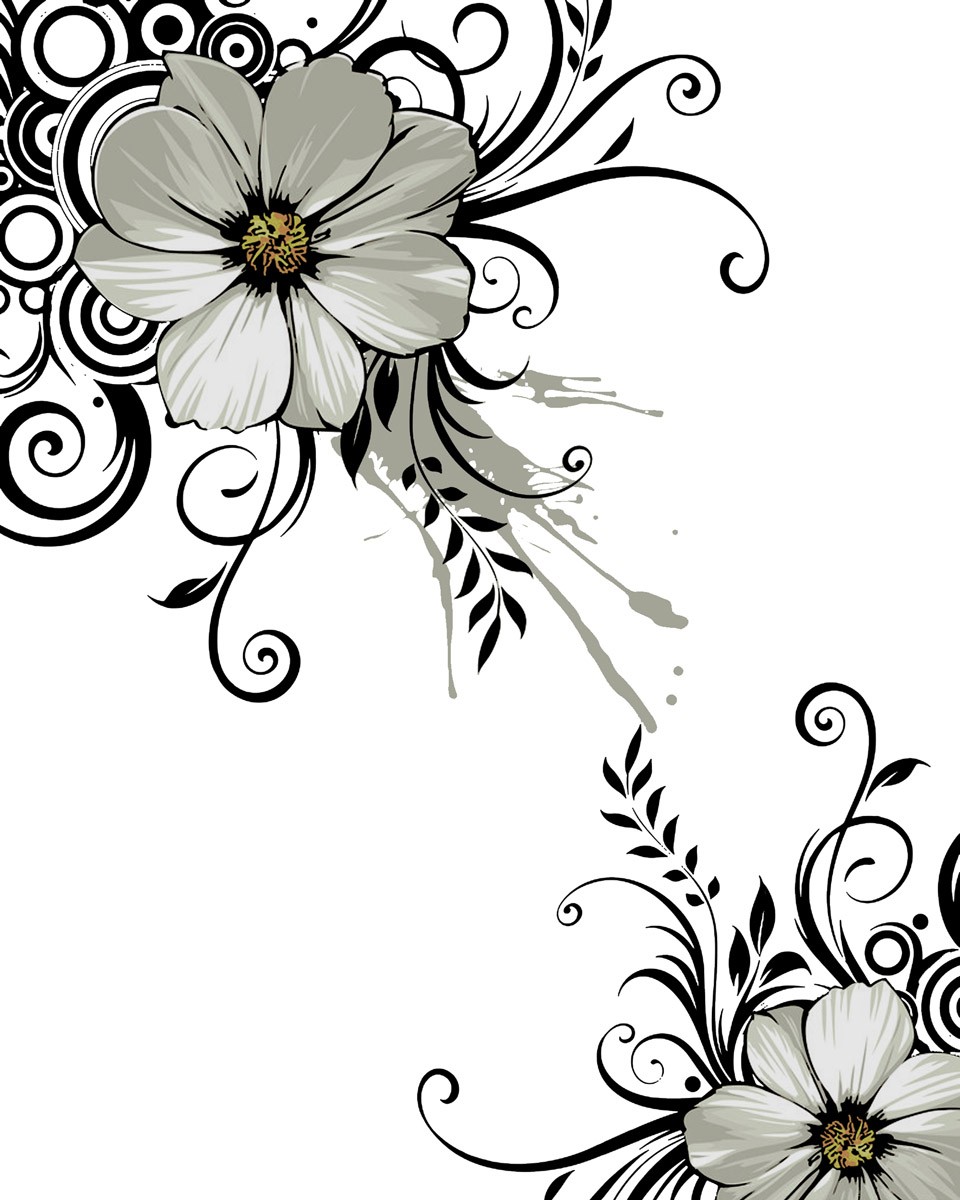 картинка Фотообои белые цветы с черными узорамиот интернет-магазина Фотомили