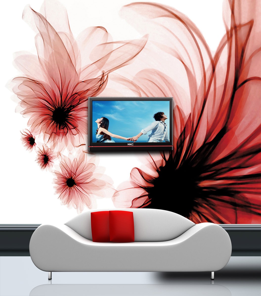 картинка Фотообои черно-розовые цветы на белом фонеот интернет-магазина Фотомили