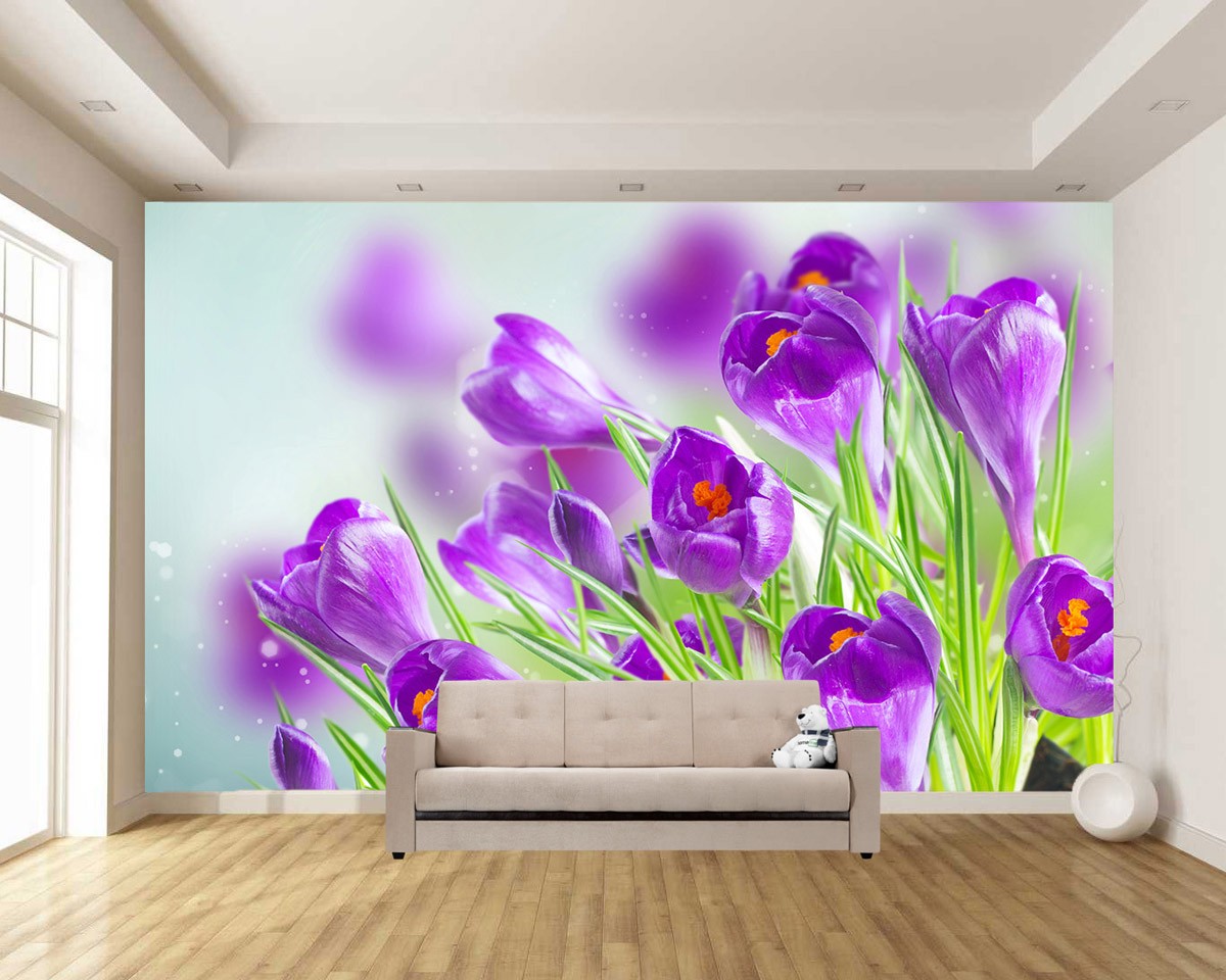 картинка Фотообои фиолетовые крокусы крупным планомот интернет-магазина Фотомили