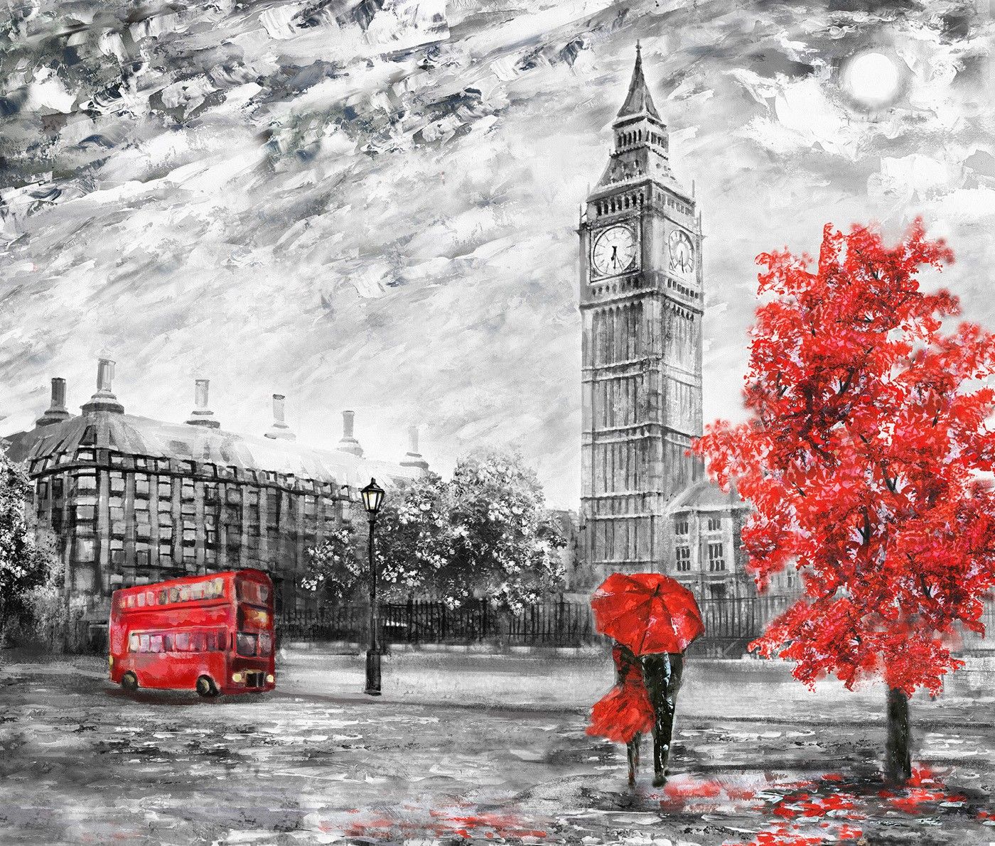 картинка Фотообои девушка в красном с зонтом в Лондонеот интернет-магазина Фотомили