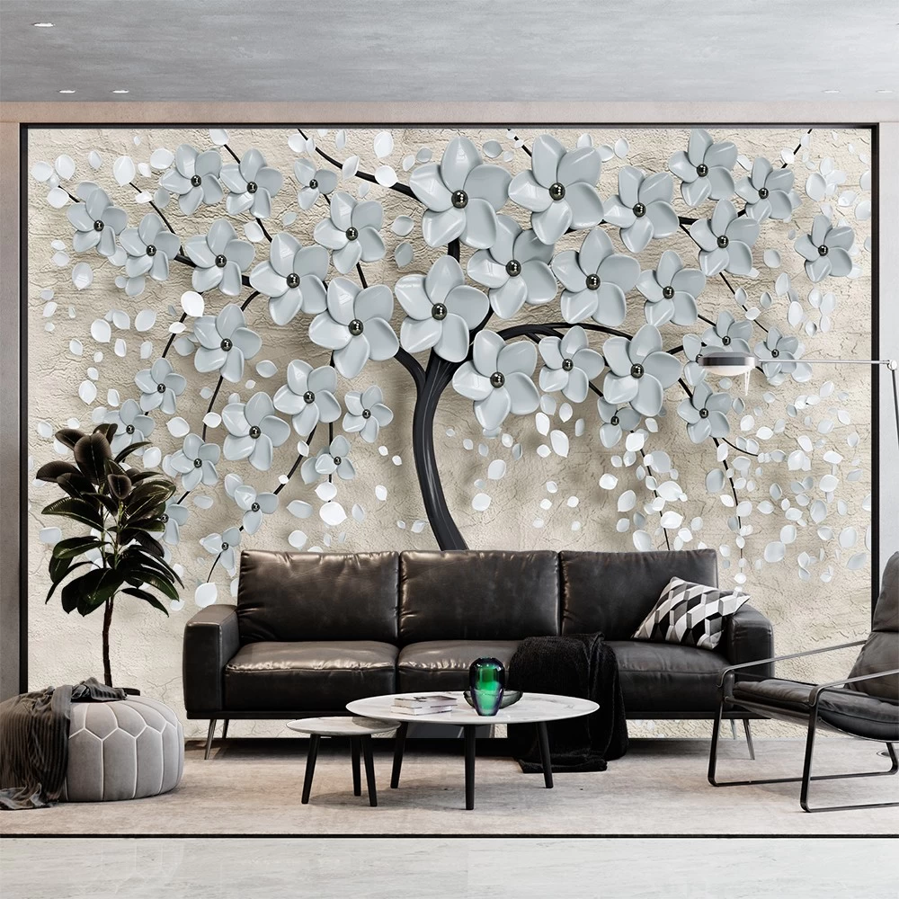 картинка Фотообои дерево с глянцевыми керамическими цветамиот интернет-магазина Фотомили