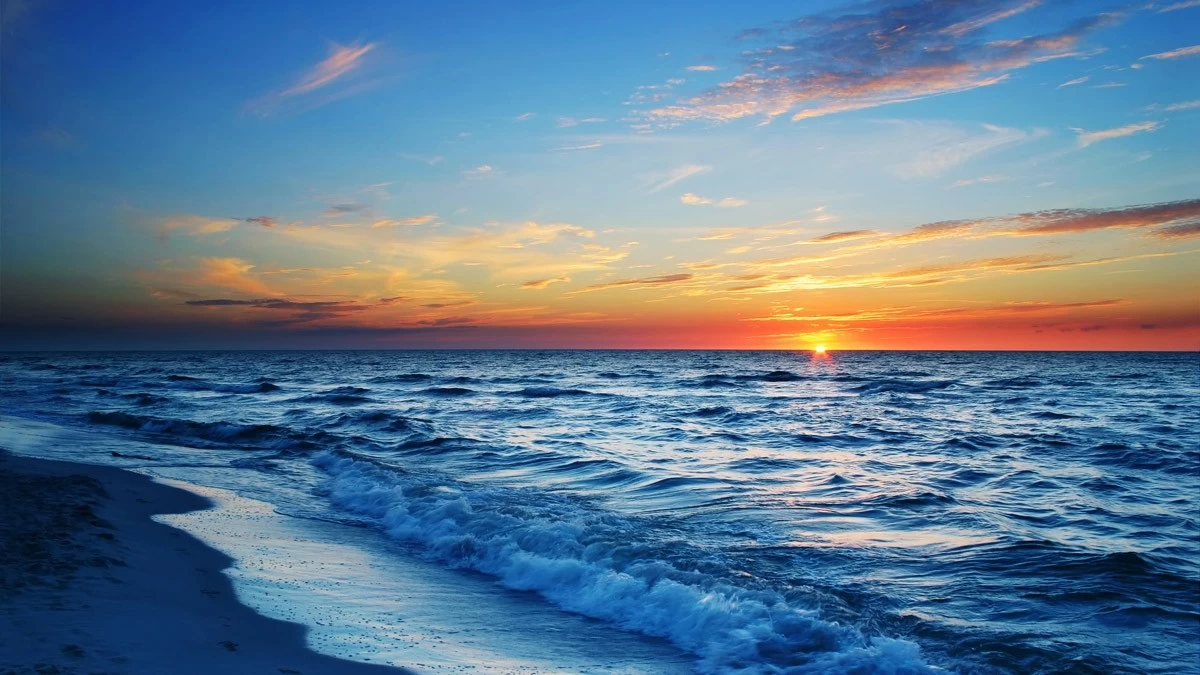 картинка Фотообои вид на закат на морском пляжеот интернет-магазина Фотомили