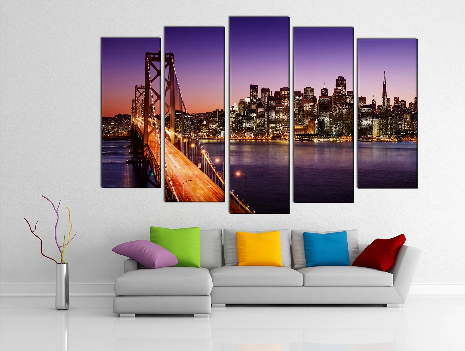 Картина на холсте на заказ Бруклинский мост при пурпурном закате