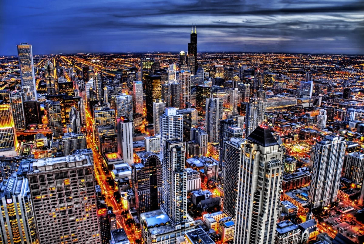 картинка Фотообои город Чикаго с видом на автодороги и небоскребыот интернет-магазина Фотомили