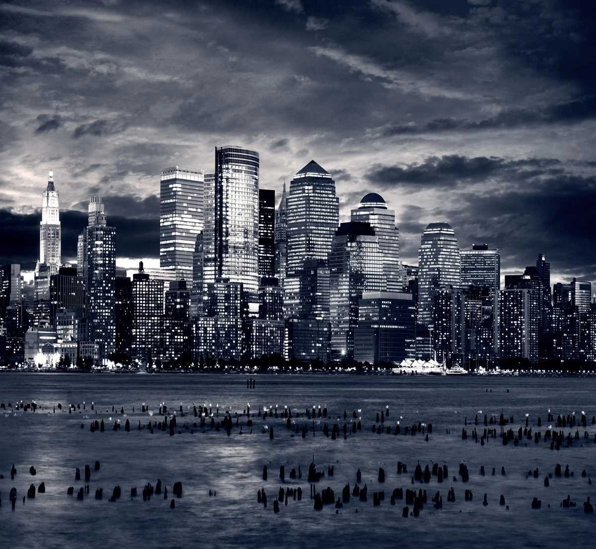 картинка Фотообои Нью Йорк вид на город с воды черно белыйот интернет-магазина Фотомили