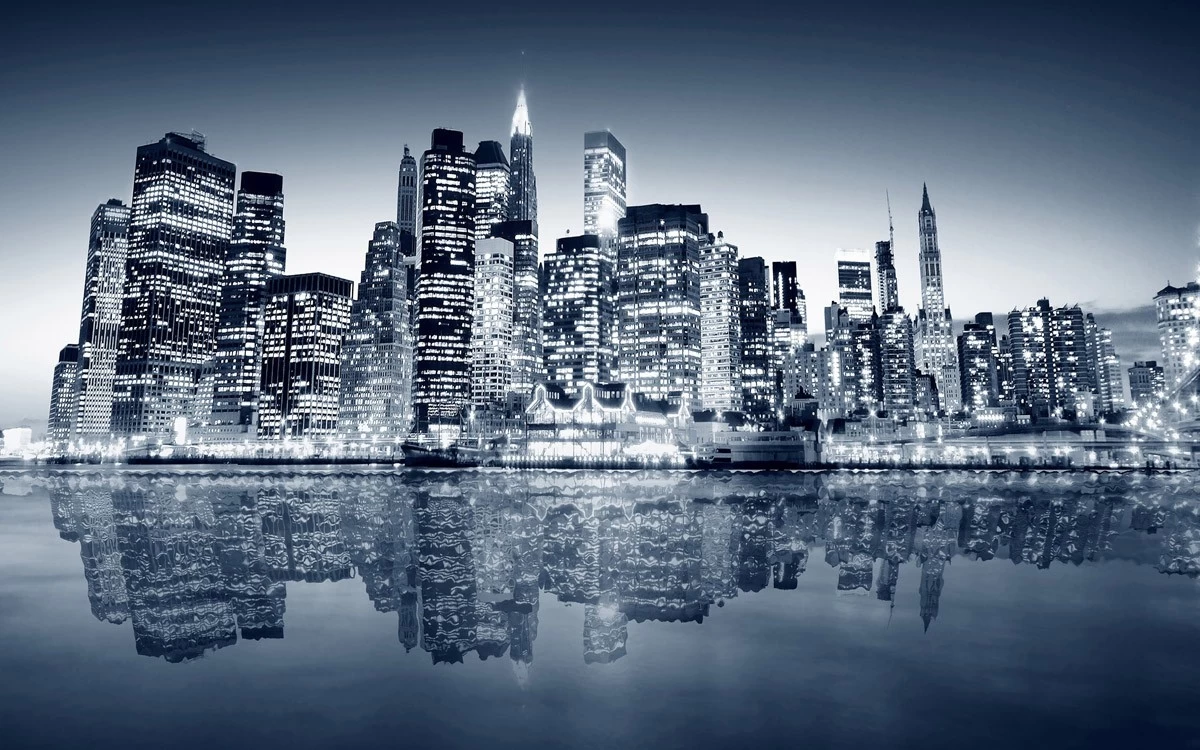 картинка Фотообои Нью Йорк с видом на пирс и небоскребы черно белыйот интернет-магазина Фотомили