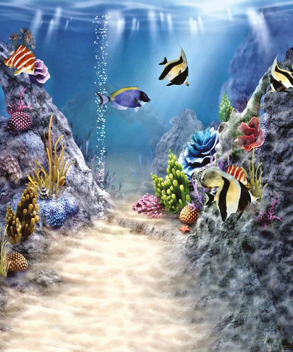 картинка Фотообои морской подводный мир с полосатыми рыбкамиот интернет-магазина Фотомили
