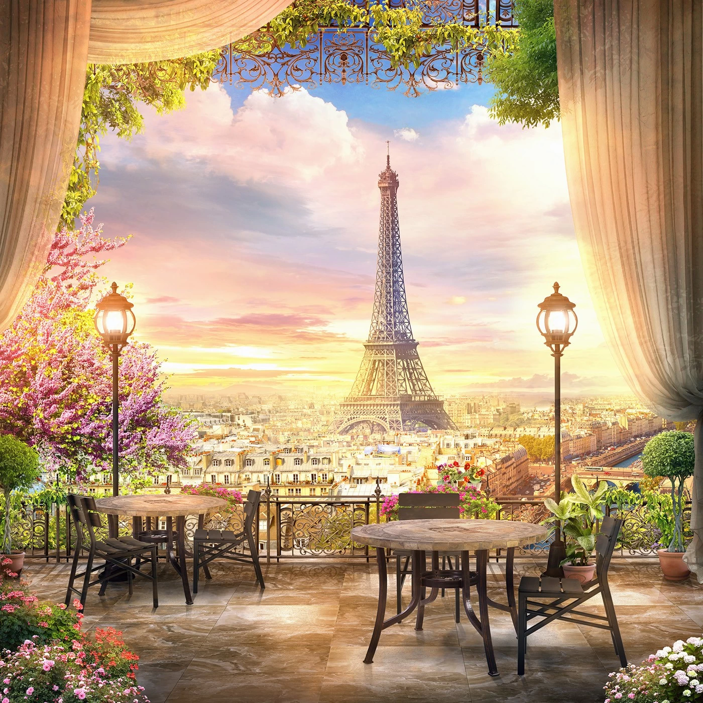 картинка Фотообои невероятный вид с террасы на Эйфелеву башнюот интернет-магазина Фотомили
