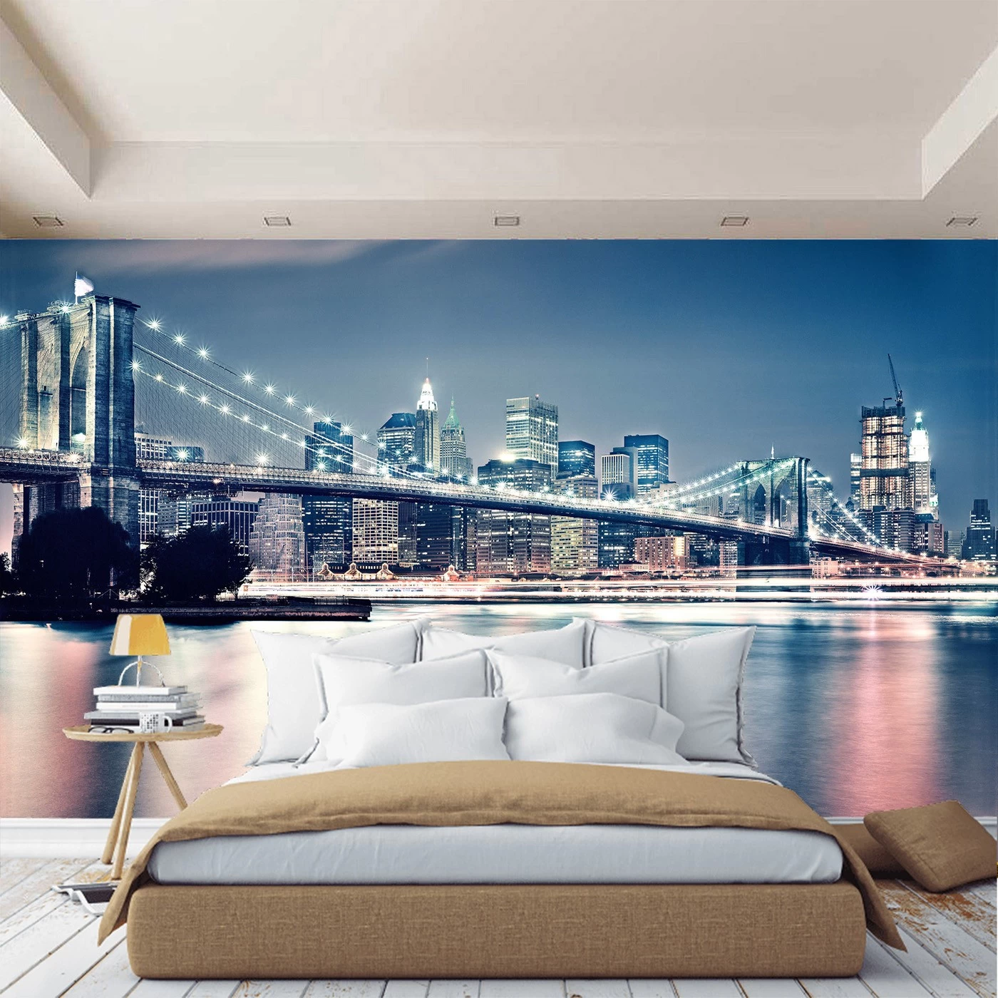 картинка Фотообои Бруклинский мост с фонарями вид с водыот интернет-магазина Фотомили