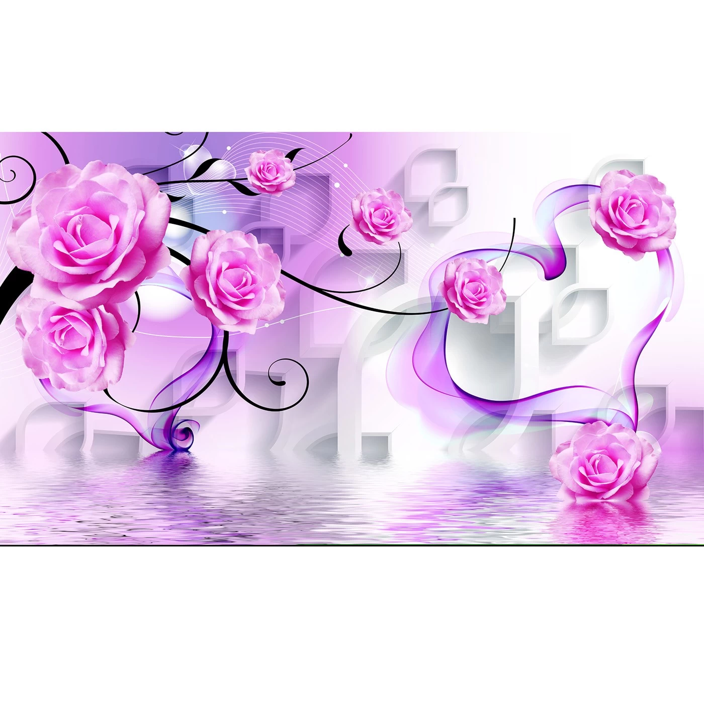 картинка Фотообои нежные розы на фоне воды и дымчатого сердцаот интернет-магазина Фотомили