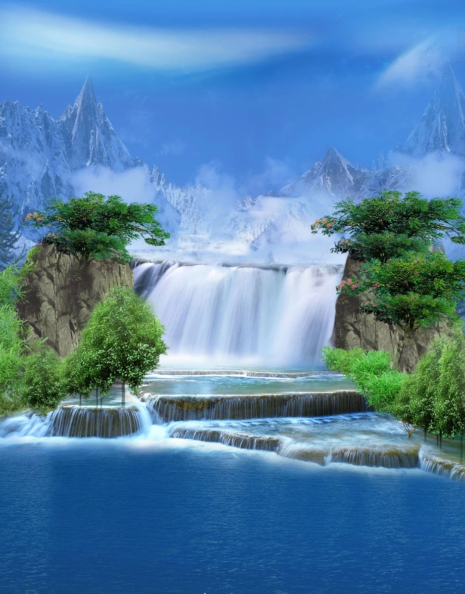 картинка Фотообои каскад водопадов на фоне снежных горот интернет-магазина Фотомили