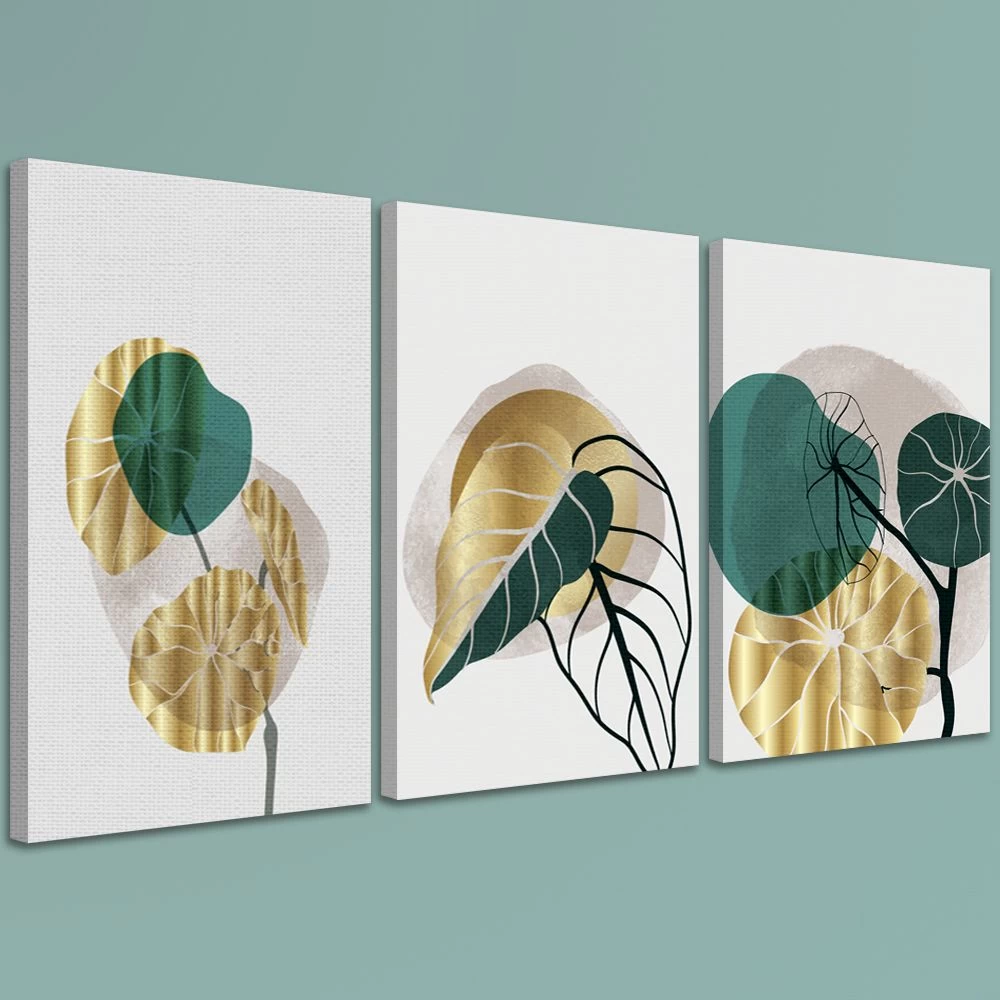 Купить модульная картина Абстракция из листьев покрытых золотом цены и фото  | интернет-магазин Фотомили