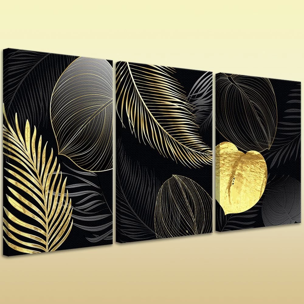 Купить модульная картина Абстрактные листья покрытые золотом цены и фото |  интернет-магазин Фотомили