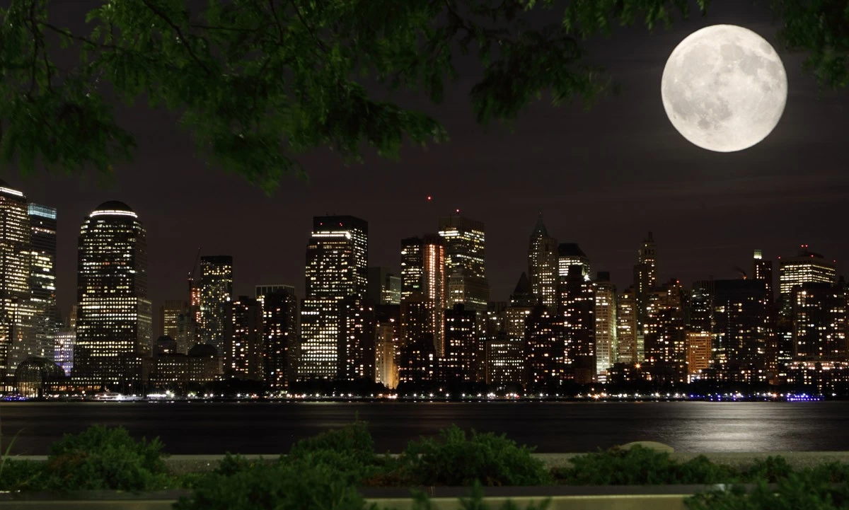 картинка Фотообои Луна над ночным городомот интернет-магазина Фотомили