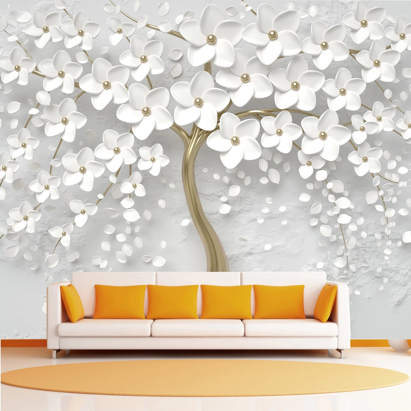 картинка Фотообои 3D дерево с белыми цветамиот интернет-магазина Фотомили