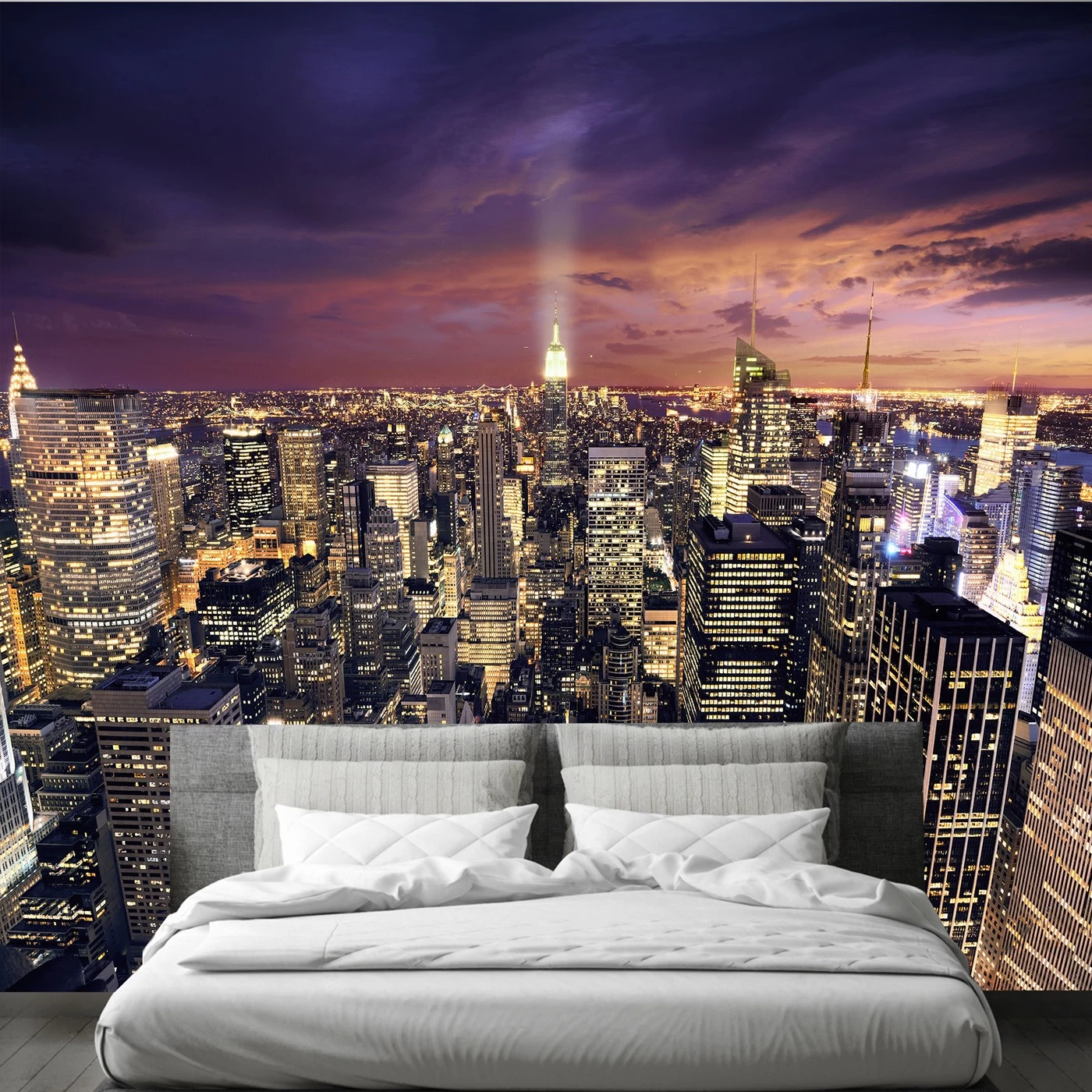 картинка Фотообои ночной Манхэттэн вид на город с высоты небоскребовот интернет-магазина Фотомили